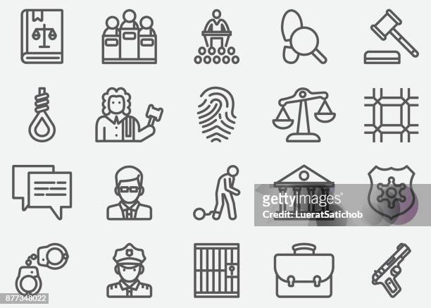 illustrazioni stock, clip art, cartoni animati e icone di tendenza di icone della linea diritto e giustizia - diritto