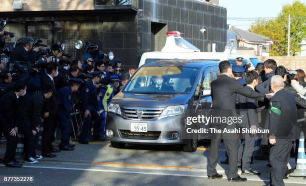 Police car carrying murder suspect Takahiro Shiraishi leaves the Takao Police Station on November 22, 2017 in Hachioji, Tokyo, Japan. Shiraishi has...