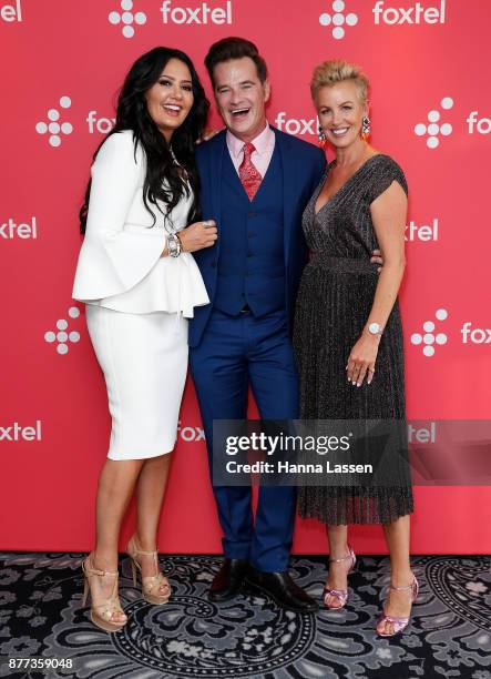 Lydia Schiavello, Richard Reid and Sally Bloomfield arrive at a Real Housewives of Melbourne Season 4 Media Opportunity on November 22, 2017 in...