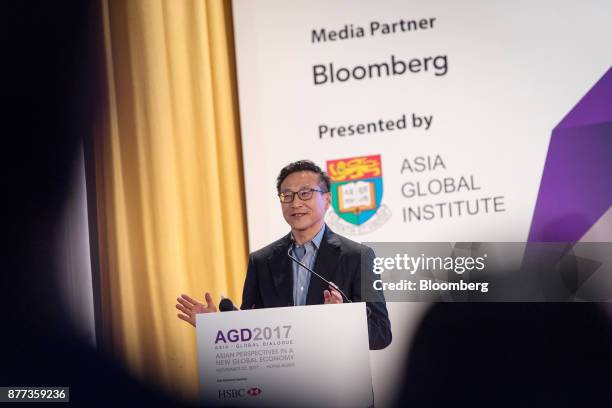 Billionaire Joseph "Joe" Tsai, co-vice chairman of Alibaba Group Holding Ltd., speaks during the Asia Global Dialogue conference in Hong Kong, China,...