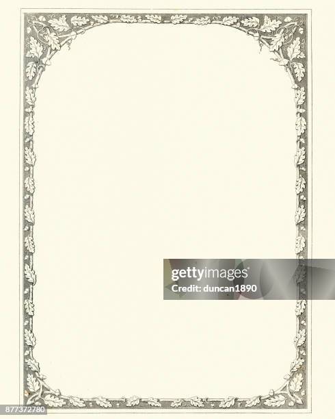 oak leaf and acorn retro border - frame border stock illustrations