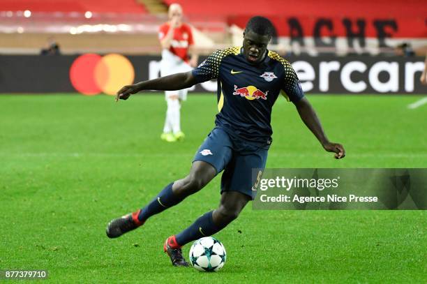 Dayot Upamecano of Leipzig during the UEFA Champions League match between As Monaco and RB Leipzig at Stade Louis II on November 21, 2017 in Monaco,...