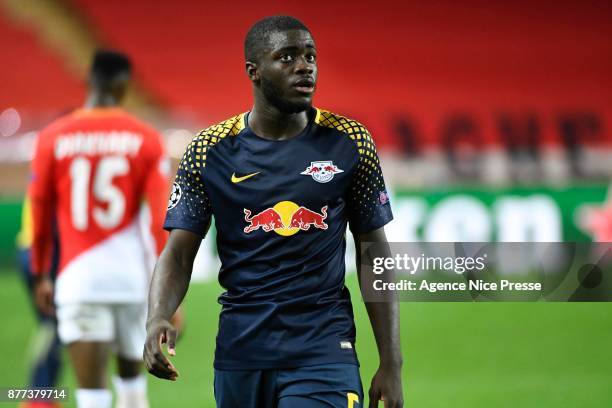 Dayot Upamecano of Leipzig during the UEFA Champions League match between As Monaco and RB Leipzig at Stade Louis II on November 21, 2017 in Monaco,...