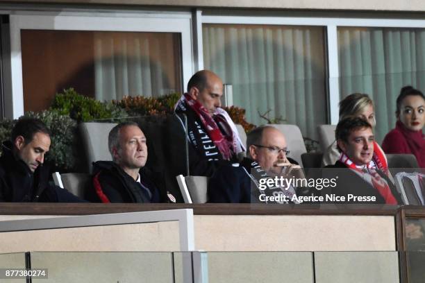 Prince Albert of Monaco and Vadim Vasilyev vice president during the UEFA Champions League match between As Monaco and RB Leipzig at Stade Louis II...