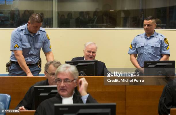 Former Bosnian military chief Ratko Mladic appears for the pronouncement of the Trial Judgement for the International Criminal Tribunal for the...