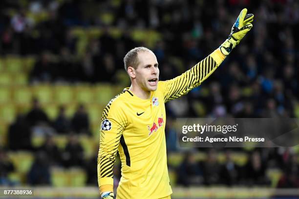 Peter Gulacsi of Liepzig during the UEFA Champions League match between As Monaco and RB Leipzig at Stade Louis II on November 21, 2017 in Monaco,...