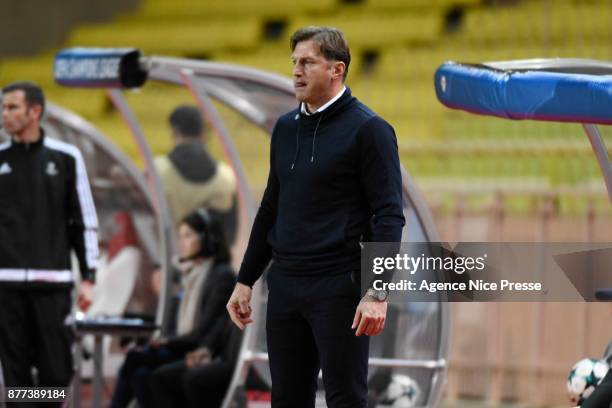 Ralph Hassenhuttl coach of Leipzig during the UEFA Champions League match between As Monaco and RB Leipzig at Stade Louis II on November 21, 2017 in...