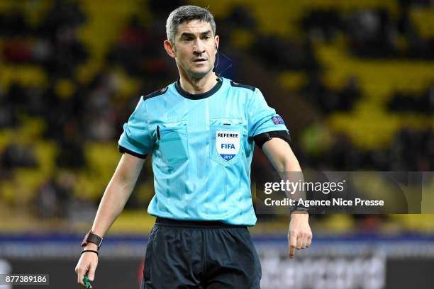 Referee Alberto Undiano Mallenco of Spain during the UEFA Champions League match between As Monaco and RB Leipzig at Stade Louis II on November 21,...