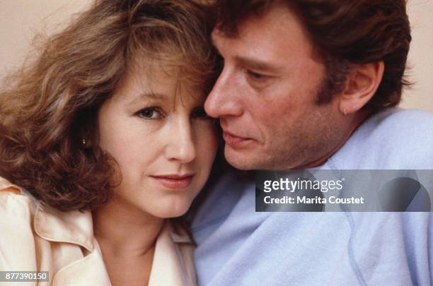 French actress Nathalie Baye with partner French singer and actor Johnny Hallyday, 25th November 1983