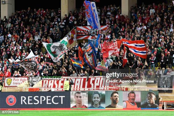 Fans of Leipzig during the UEFA Champions League match between As Monaco and RB Leipzig at Stade Louis II on November 21, 2017 in Monaco, Monaco.