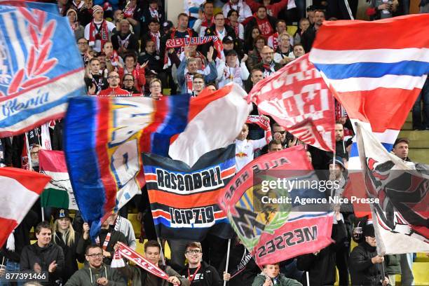 Fans of Leipzig during the UEFA Champions League match between As Monaco and RB Leipzig at Stade Louis II on November 21, 2017 in Monaco, Monaco.