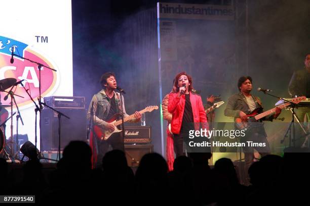 Multi-genre Hindi band, Astitva, performs during the Hindustan Times Palate Fest 2017, at Nehru Park, on November 17, 2017 in New Delhi, India. The...