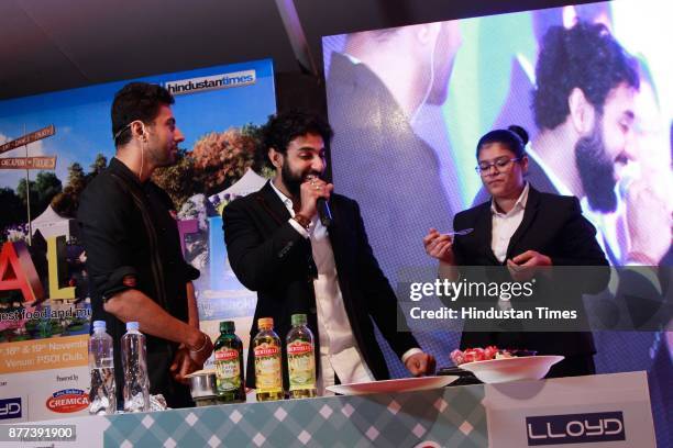 Celebrity chef Ranveer Brar conducting a master class in partnership with BERTOLLI during the Hindustan Times Palate Fest 2017, at Nehru Park, on...