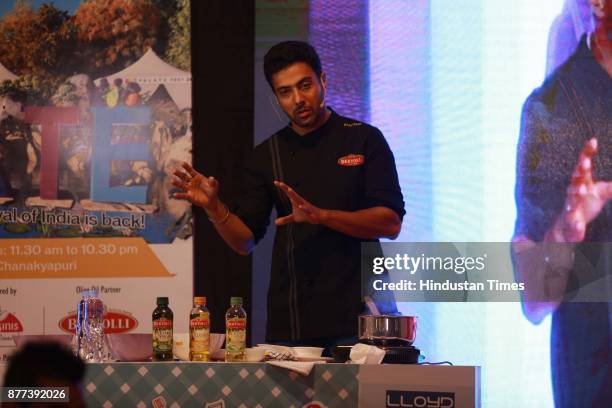 Indian Chef Ranveer Brar conducting a master class in partnership with Bertolli during the Hindustan Times Palate Fest 2017, at Nehru Park, on...