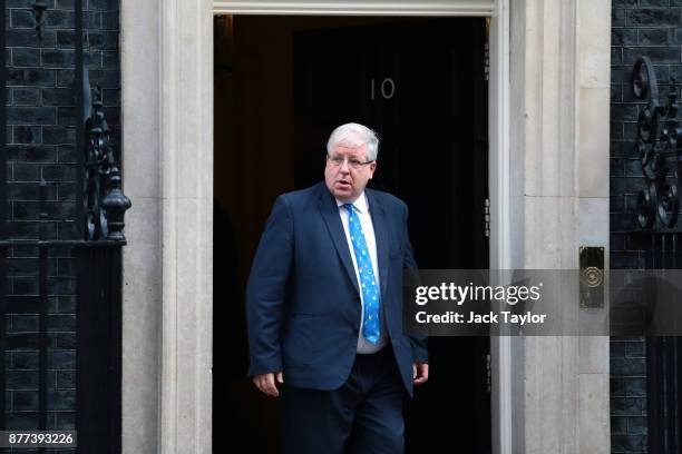 Conservative Party Chairman and Chancellor of the Duchy of Lancaster Sir Patrick McLoughlin leaves after a cabinet meeting ahead of the Chancellor's...