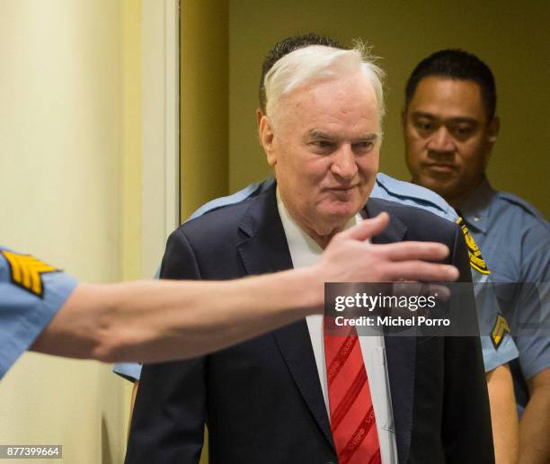 Former Bosnian military chief Ratko Mladic appears for the pronouncement of the Trial Judgement for the International Criminal Tribunal for the...