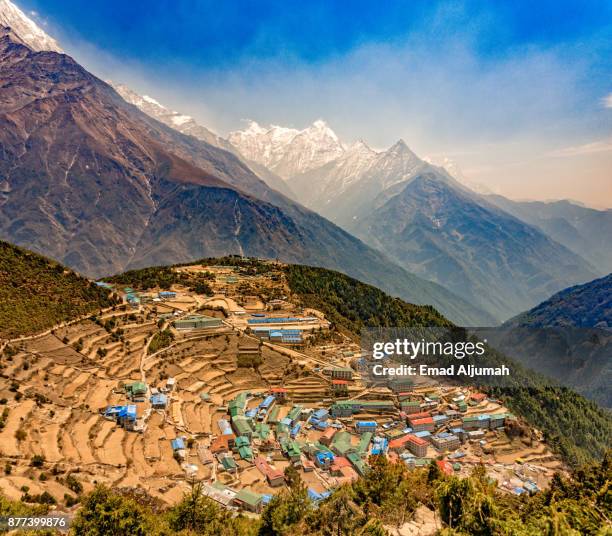 namche bazaar, khumbu region, nepal - april 26, 2016 - namche bazaar stock pictures, royalty-free photos & images