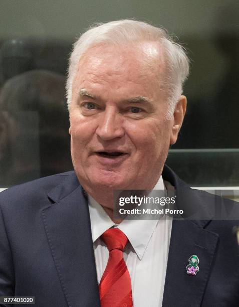 Former Bosnian military chief Ratko Mladic appears for the pronouncement of the Trial Judgement for the International Criminal Tribunal for the...