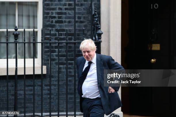 Foreign Secretary Boris Johnson leaves after a cabinet meeting ahead of the Chancellor's annual budget at 10 Downing Street on November 22, 2017 in...