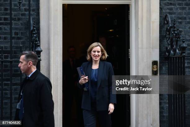 Home Secretary Amber Rudd leaves after a cabinet meeting ahead of the Chancellor's annual budget at 10 Downing Street on November 22, 2017 in London,...
