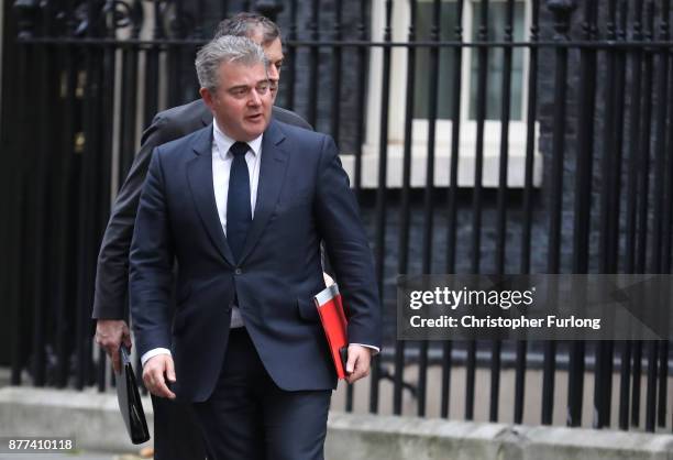 Secretary of State for Immigration Brandon Lewis leaves after a cabinet meeting ahead of the Chancellor's annual budget at 10 Downing Street on...
