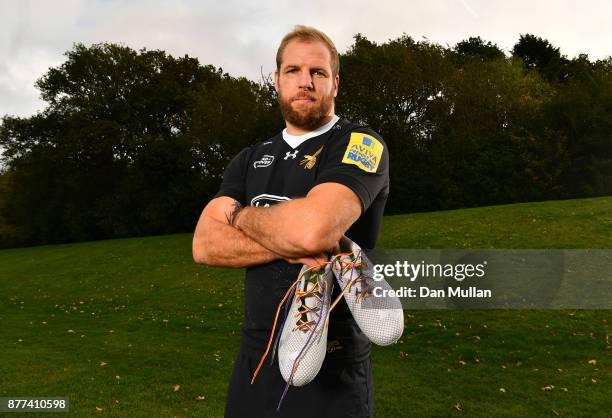 James Haskell of Wasps poses with his Rainbow Laces during the launch of the Premiership Rugby Rainbow Laces Campaign at Broadstreet RFC on October...