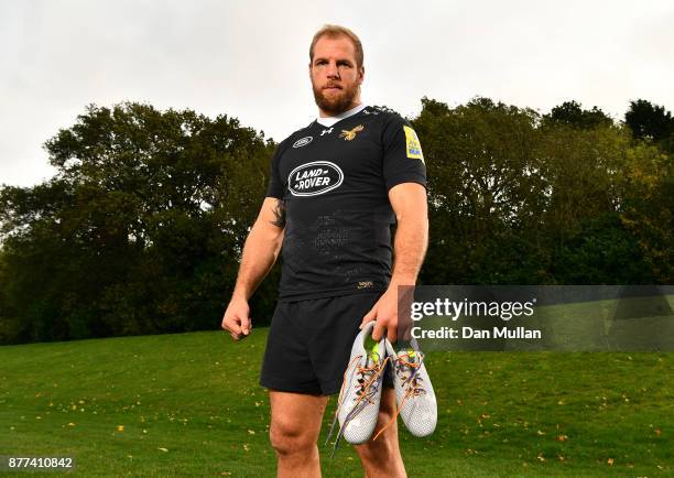 James Haskell of Wasps poses with his Rainbow Laces during the launch of the Premiership Rugby Rainbow Laces Campaign at Broadstreet RFC on October...