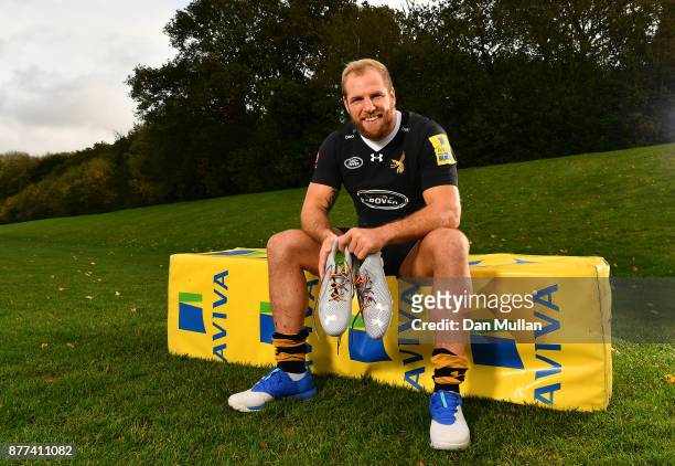 James Haskell of Wasps poses with his Rainbow Laces during the launch of the Premiership Rugby Rainbow Laces Campaign at Broadstreet RFC on October...