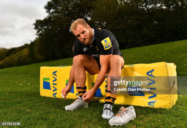 James Haskell of Wasps poses with his Rainbow Laces during the launch of the Premiership Rugby Rainbow Laces Campaign at Broadstreet RFC on October...