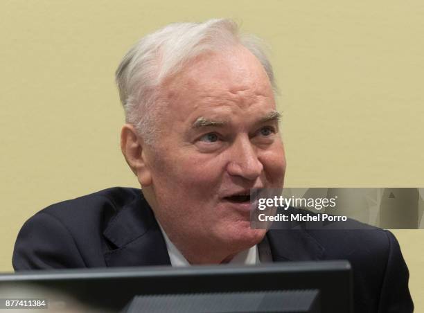 Former Bosnian military chief Ratko Mladic appears for the pronouncement of the Trial Judgement for the International Criminal Tribunal for the...