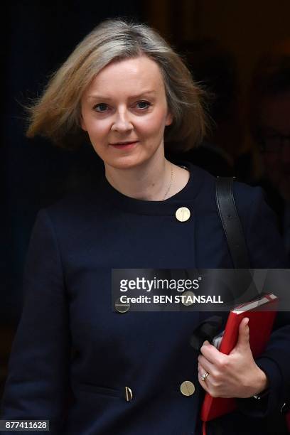 Britain's Chief Secretary to the Treasury Liz Truss leaves 10 Downing Street after a pre-budget meeting of the cabinet in London, on November 22,...