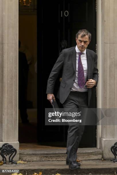 Julian Smith, U.K. Parliamentary secretary, leaves number 10 Downing Street following a pre-budget cabinet meeting in London, U.K., on Wednesday,...