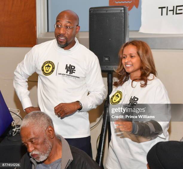 Raphael G. Warnock and Shanti Das attend the 6th annual No Reservations Needed Dinner at Atlanta Mission on November 21, 2017 in Atlanta, Georgia.