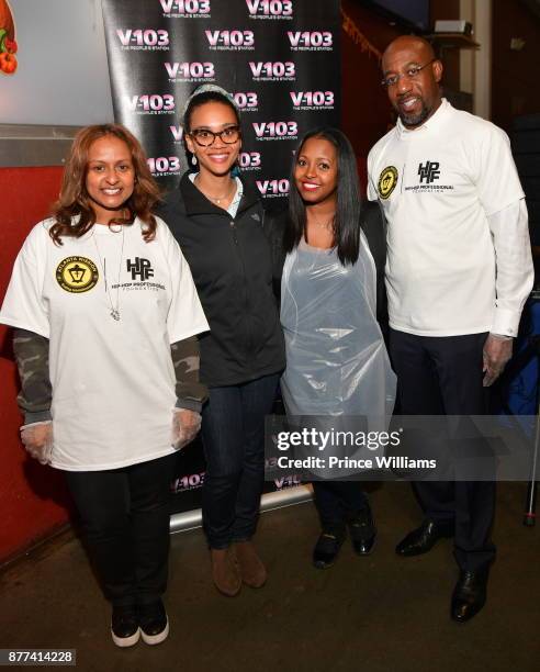 Shanti Das, Ouleye Ndoye, Keshia Knight Pulliam and Raphael G. Warnock attend the 6th Annual No Reservations Needed Dinner at Atlanta Mission on...