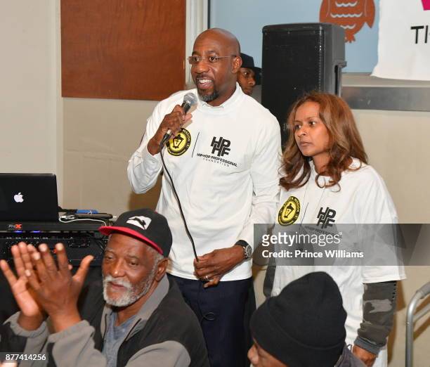 Raphael G. Warnock and Shanti Das attend the 6th annual No Reservations Needed Dinner at Atlanta Mission on November 21, 2017 in Atlanta, Georgia.