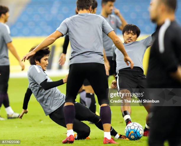 Urawa Red Diamonds players warm up during the official training at King Fahd International Stadium on November 17, 2017 in Riyadh, Saudi Arabia.