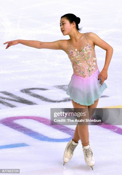 Yuna Shiraiwa of Japan in action during a practice session during day one of the ISU Grand Prix of Figure Skating Internationaux de France at Polesud...