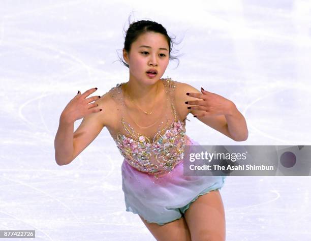Yuna Shiraiwa of Japan in action during a practice session during day one of the ISU Grand Prix of Figure Skating Internationaux de France at Polesud...