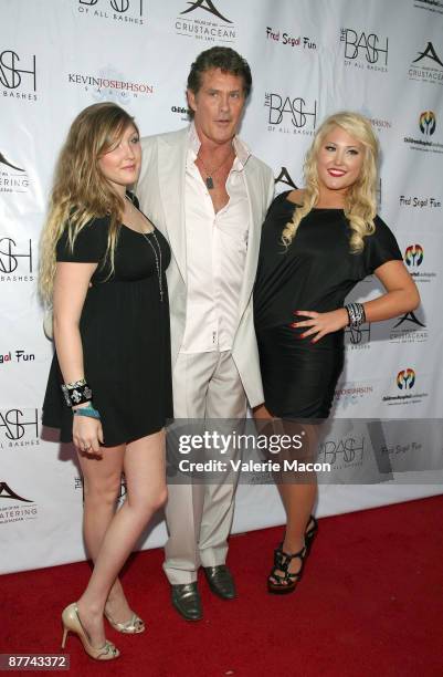Actor David Hasselhoff and daughters Taylor Ann and Hayley Amber arrive at the Children's Hospital Los Angeles Benefit "The Bash" at Crustacean on...