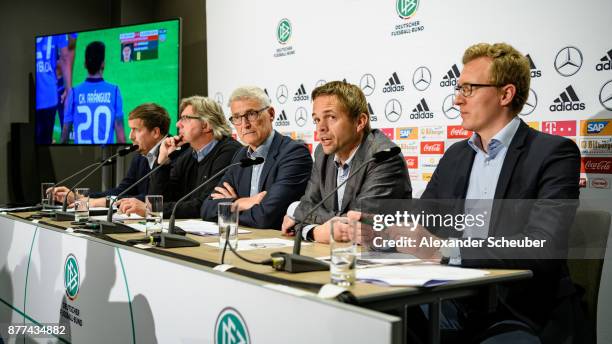 Stefan Brause, Ronny Zimmermann, Lutz Froehlich, Jochen Drees and Florian Goette attend the video assistant media workshop at Holiday Inn Frankfurt...