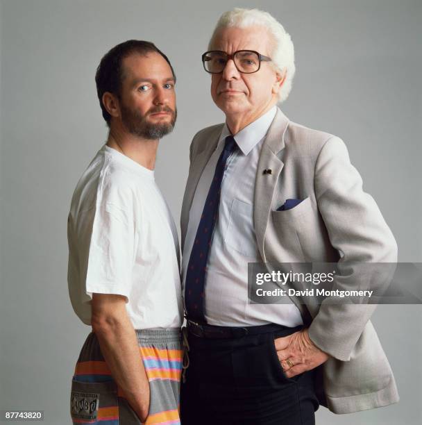 English comedians Kenny Everett and Barry Cryer, 2nd December 1991.