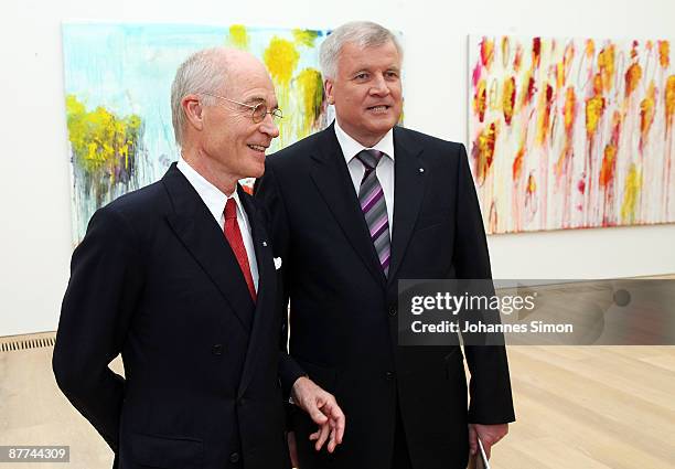 Art collector Udo Brandhorst and Bavaria's state governor Horst Seehofer arrive for the Brandhorst Museum Opening Cermony at Lepanto hall of new...