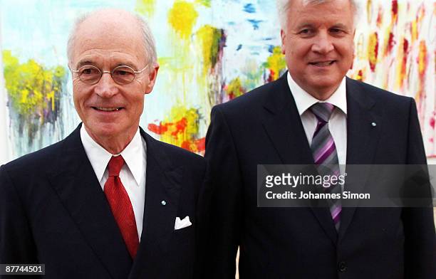 Art collector Udo Brandhorst and Bavaria's state governor Horst Seehofer arrive for the Brandhorst Museum Opening Cermony at Lepanto hall of new...
