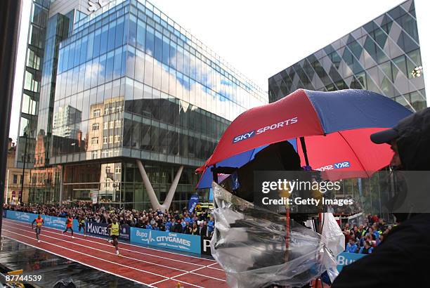 Usain Bolt, the fastest man on the earth is captured in 3D by Sky after sprinting 150 metres down a specially designed track on Deansgate on May 18,...