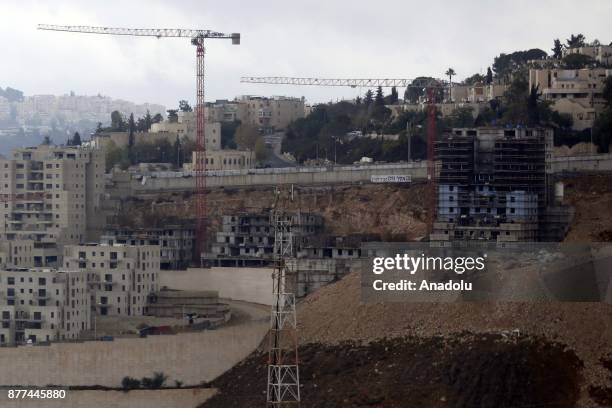 Constructions of the Israeli settlement Ramat Shlomo continue over the Palestinian lands in Jerusalem, on November 22, 2017.