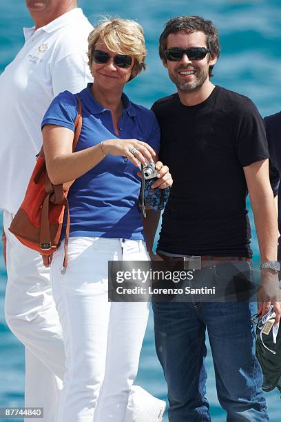 Arianne Massenet and Yann Barthes leave the Hotel du Cap - Eden Roc of Cap d'Antibes on May 18, 2009 in Cannes, France.