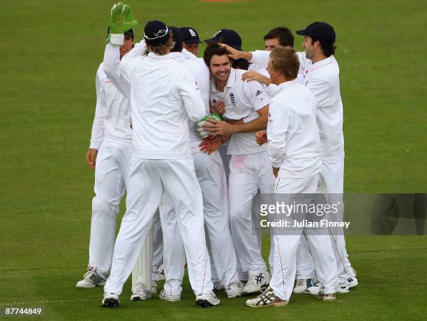 England players celebrate after their win over the West Indies during day five of the 2nd npower test match between England and West Indies at The...