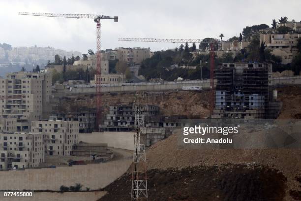 Constructions of the Israeli settlement Ramot continue over the Palestinian lands in Jerusalem, on November 22, 2017.