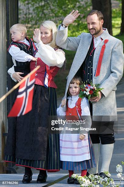 Prince Sverre Magnus, Princess Mette-Marit, Princess Ingrid Alexandra and Prince Haakon Magnus and Master Marius Borg Hoiby celebrate Norway's...