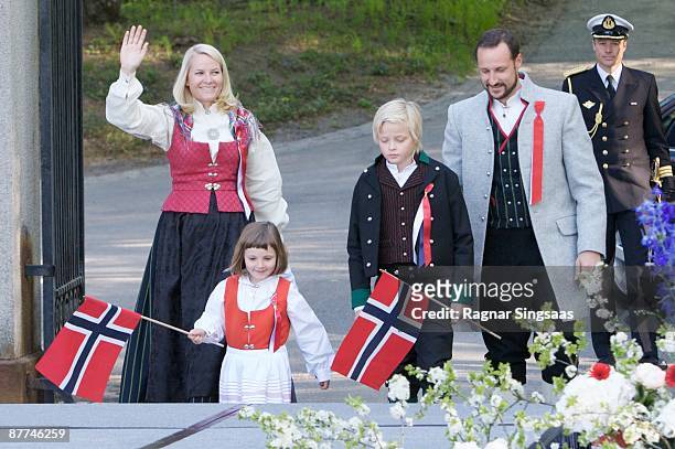 Princess Mette-Marit, Princess Ingrid Alexandra, Prince Haakon Magnus and Master Marius Borg Hoiby celebrate Norway's national day at The Royal...